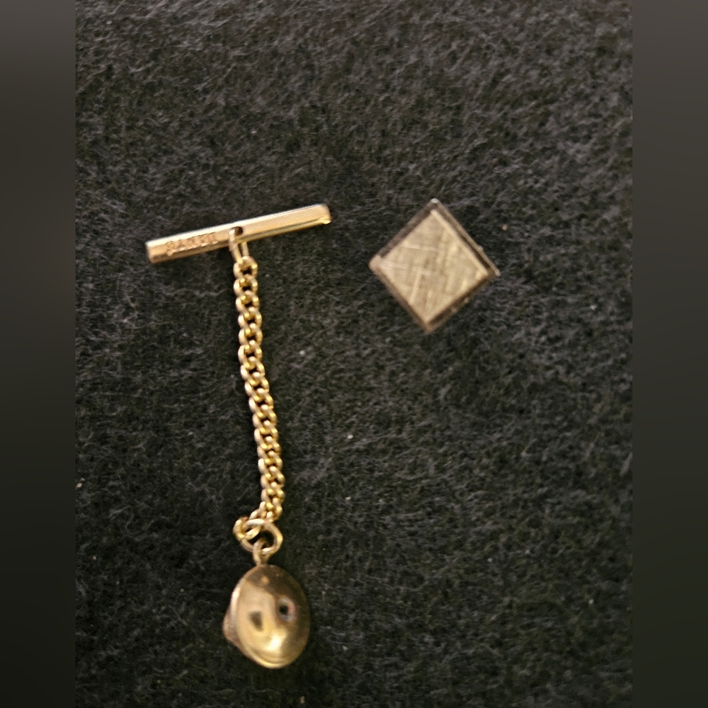 Vintage Dante Elegant Gold Tie Tack with Chain
